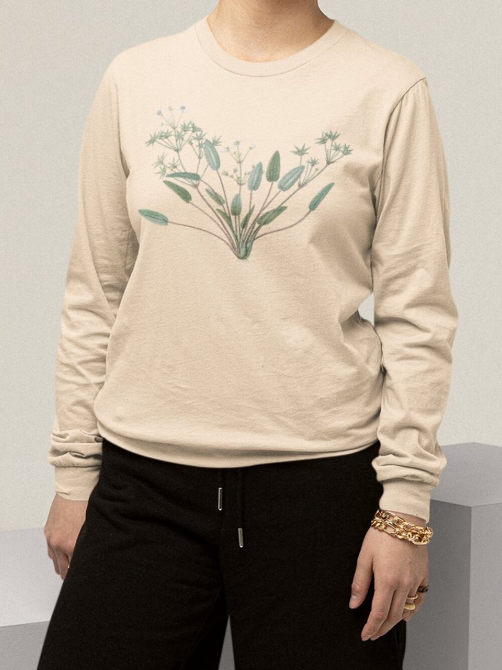 Starfruit Vintage Floral Print Long Sleeve Graphic Tee T-shirt S-XXL - Picture 4 of 6